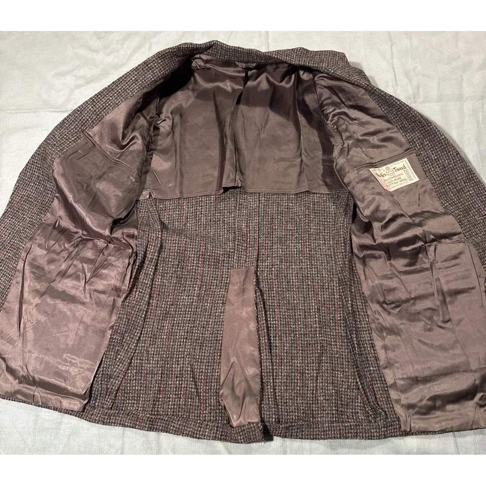 Harris Tweed Mens Wool Blazer Sport Coat Grey Brown Check USA Made 2 Button